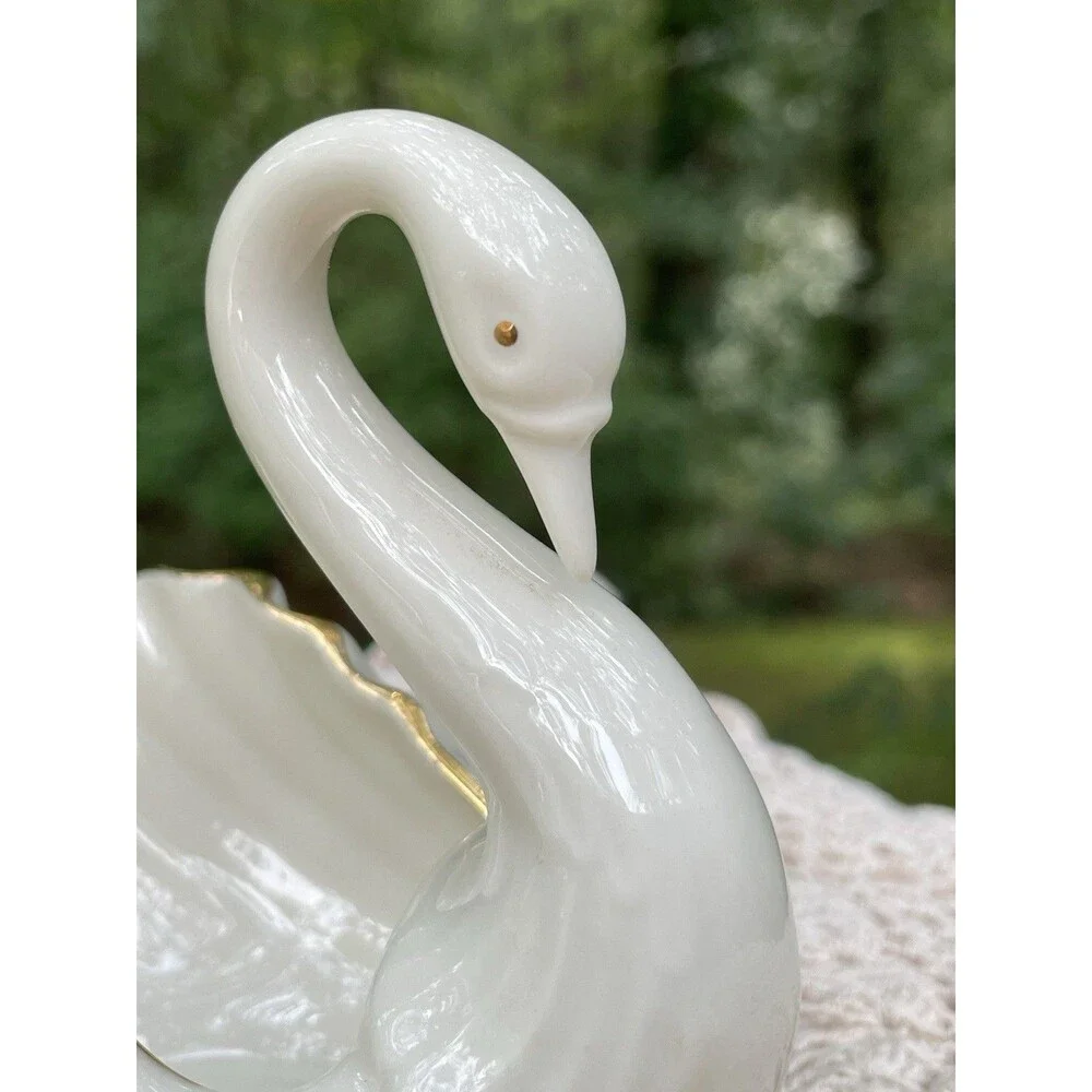 RARE Vtg Lenox 120th Anniversary Swan Trinket Dish 24K Gold trim USA Porcelain
